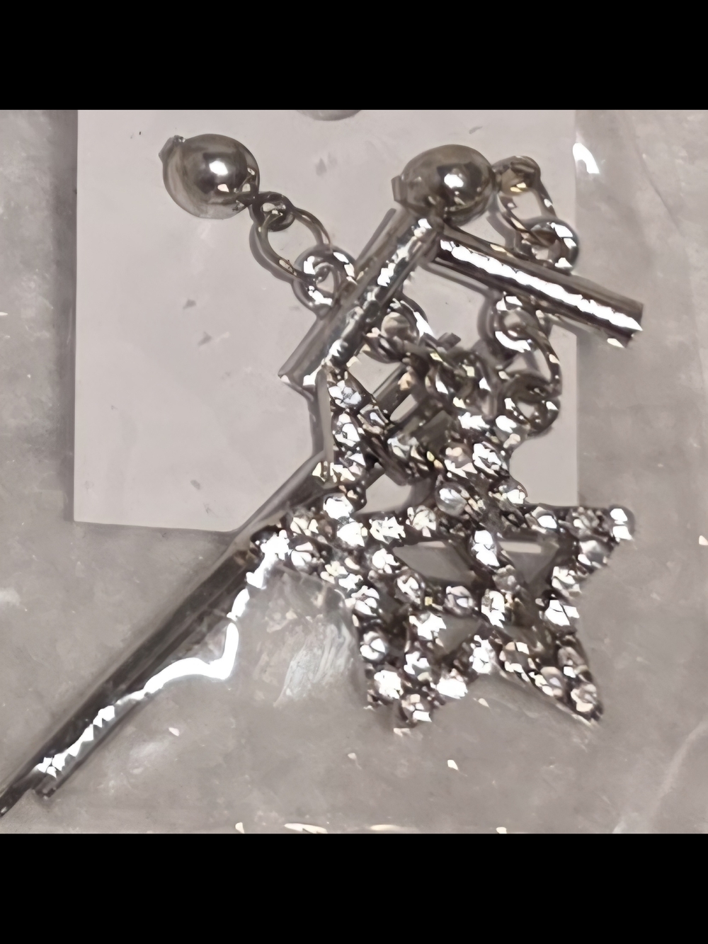 Silver Rhinestone Star Dangle Post Earrings - Picture 2 of 3